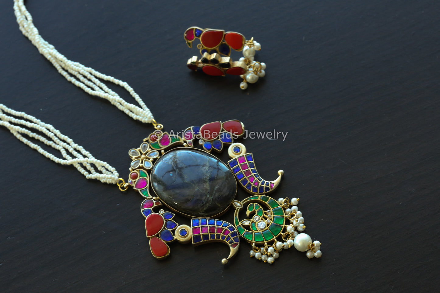 Designer Jadau Kundan Fusion Necklace - Labradorite