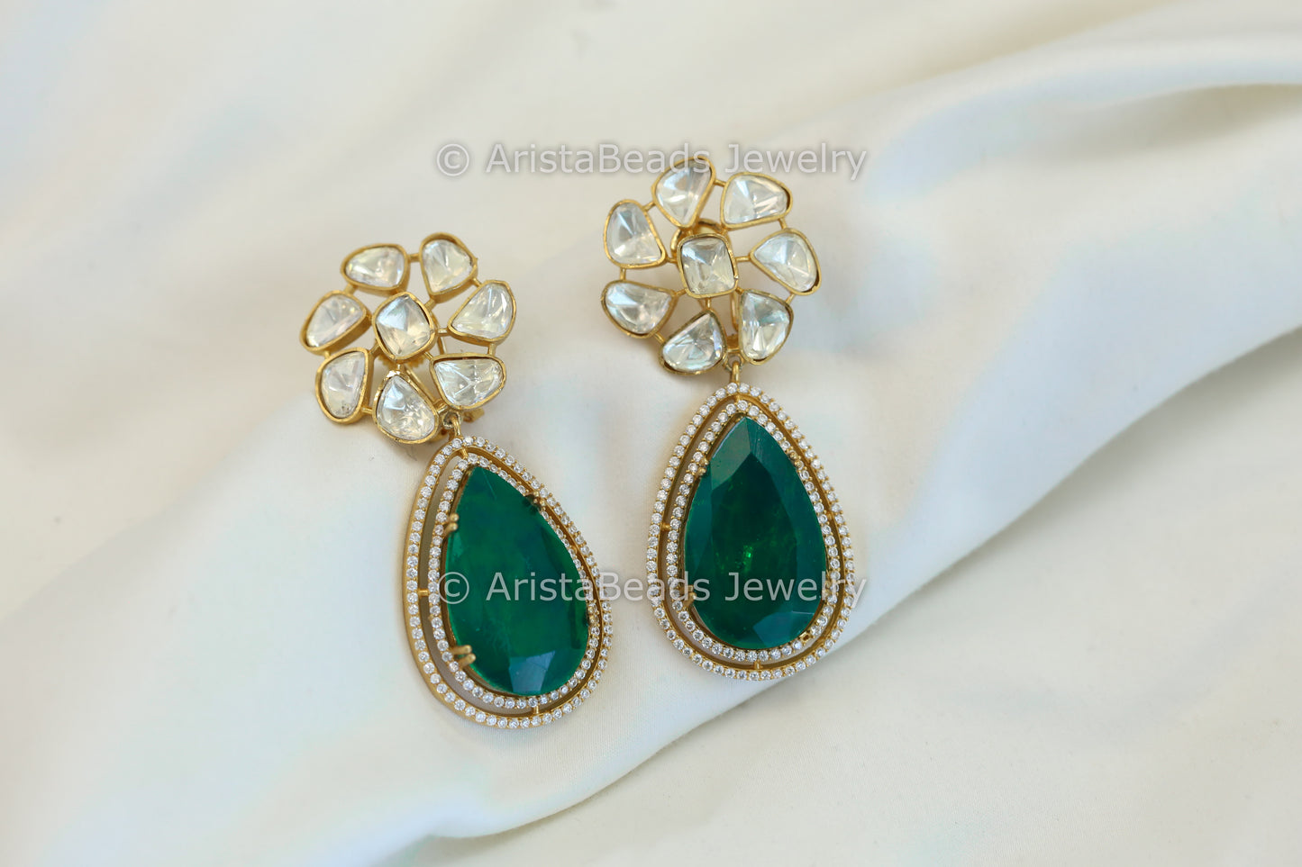 Real Moissanite & Green Doublet Earrings