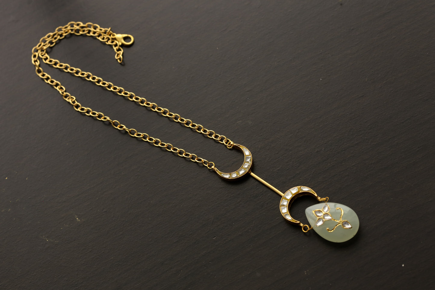 Dainty Jadau Kundan Necklace -Aqua Stone