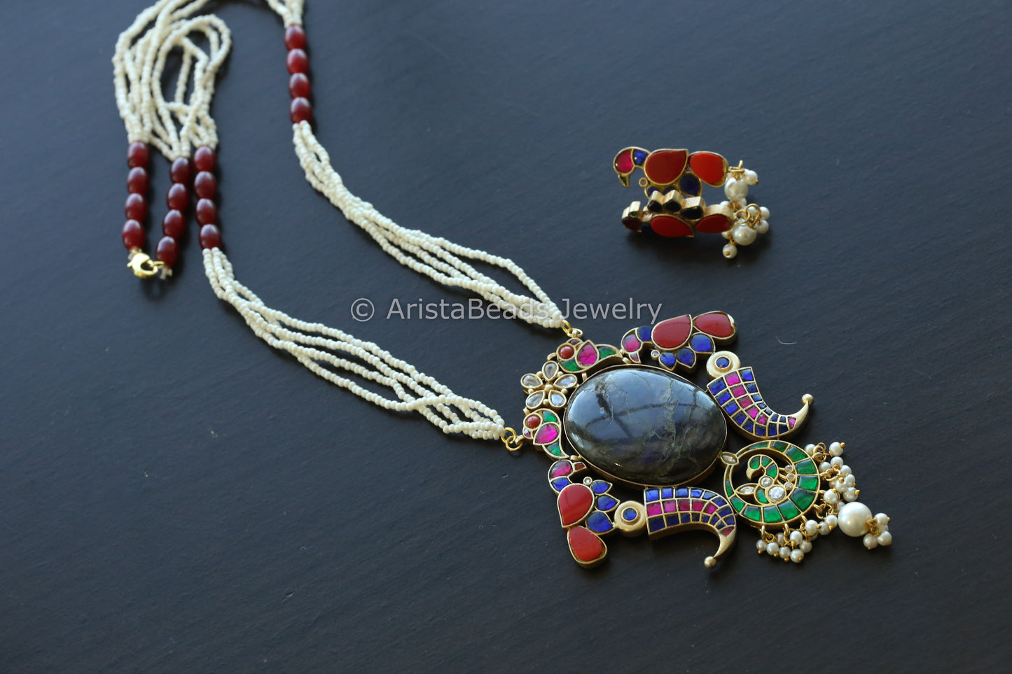 Designer Jadau Kundan Fusion Necklace - Labradorite