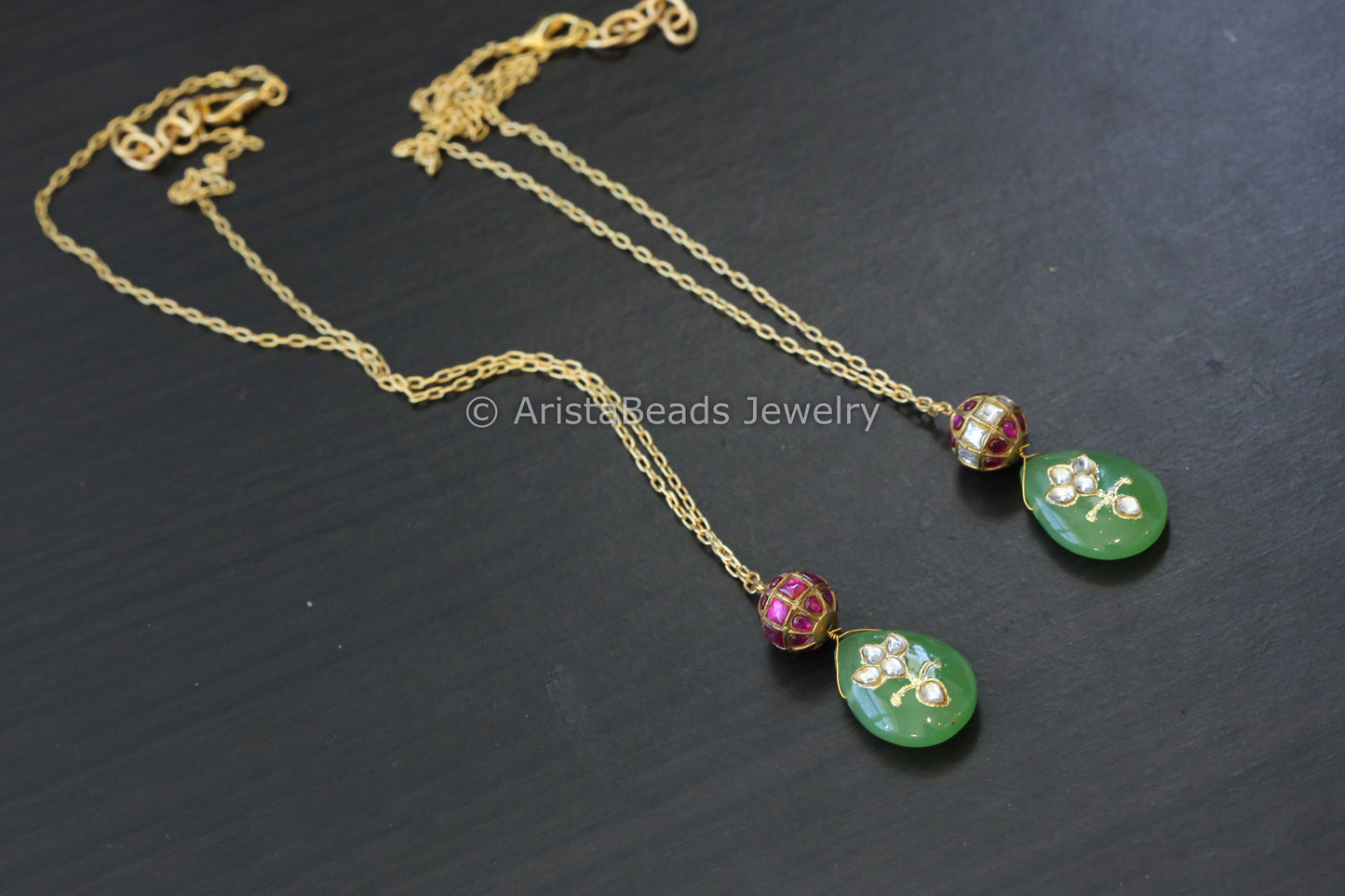 Dainty Jadau Kundan Necklace - Mint Green Stone