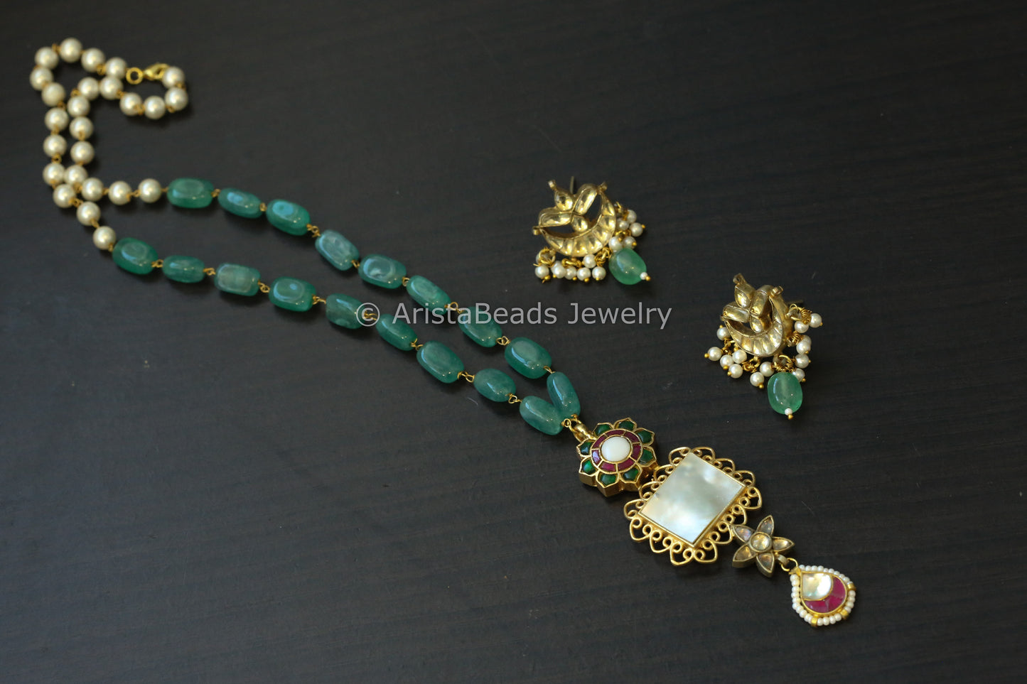 Dainty MOP Jadau Kundan Necklace Set