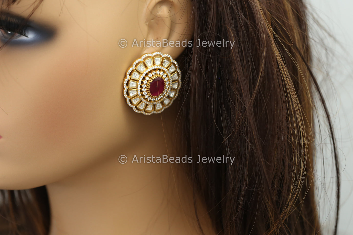 Large Real Moissanite, Micro CZ & Doublet Studs - Red