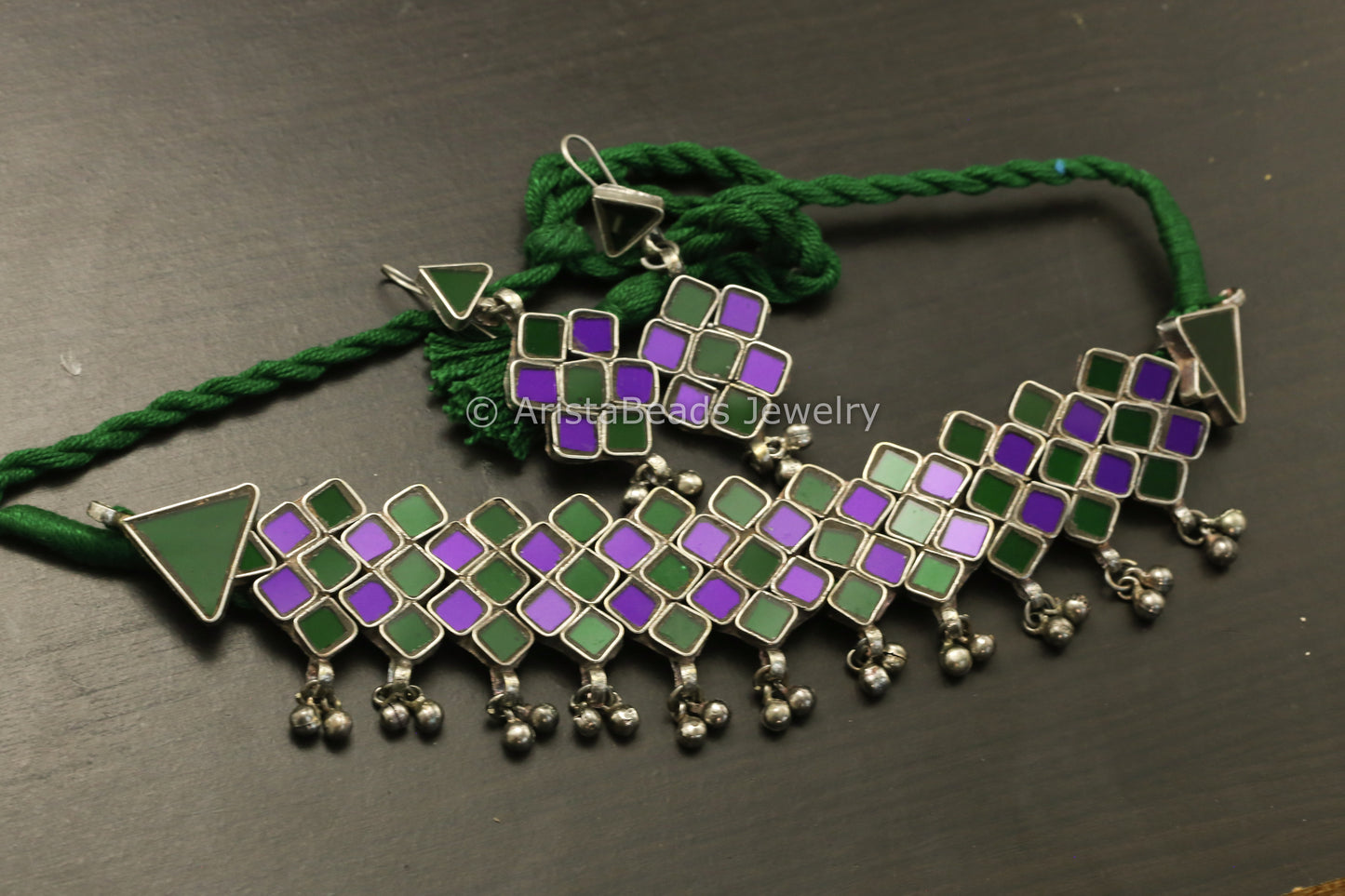 Real Glass Choker Set - Green Purple
