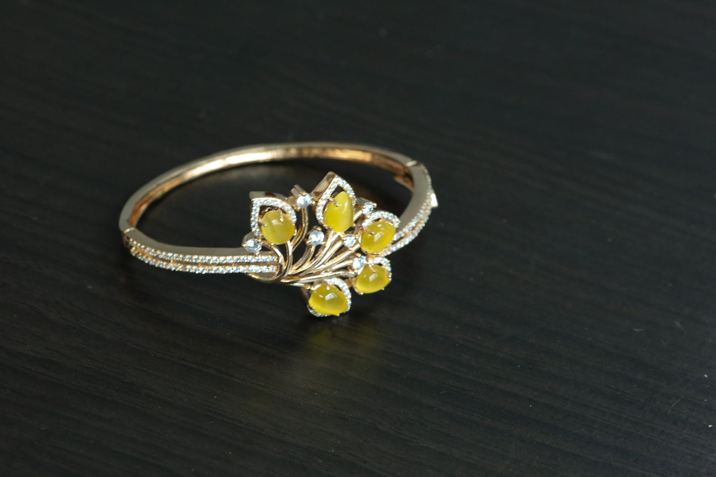 Gold Finish CZ Bangle Bracelet - Yellow (Openable)