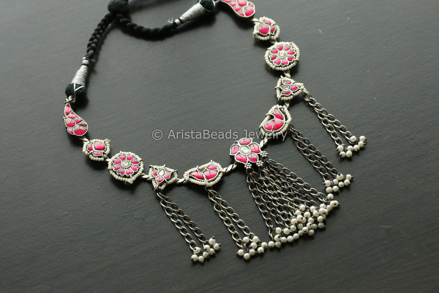 Fusion Kundan Hasli Tassel Necklace -Ruby
