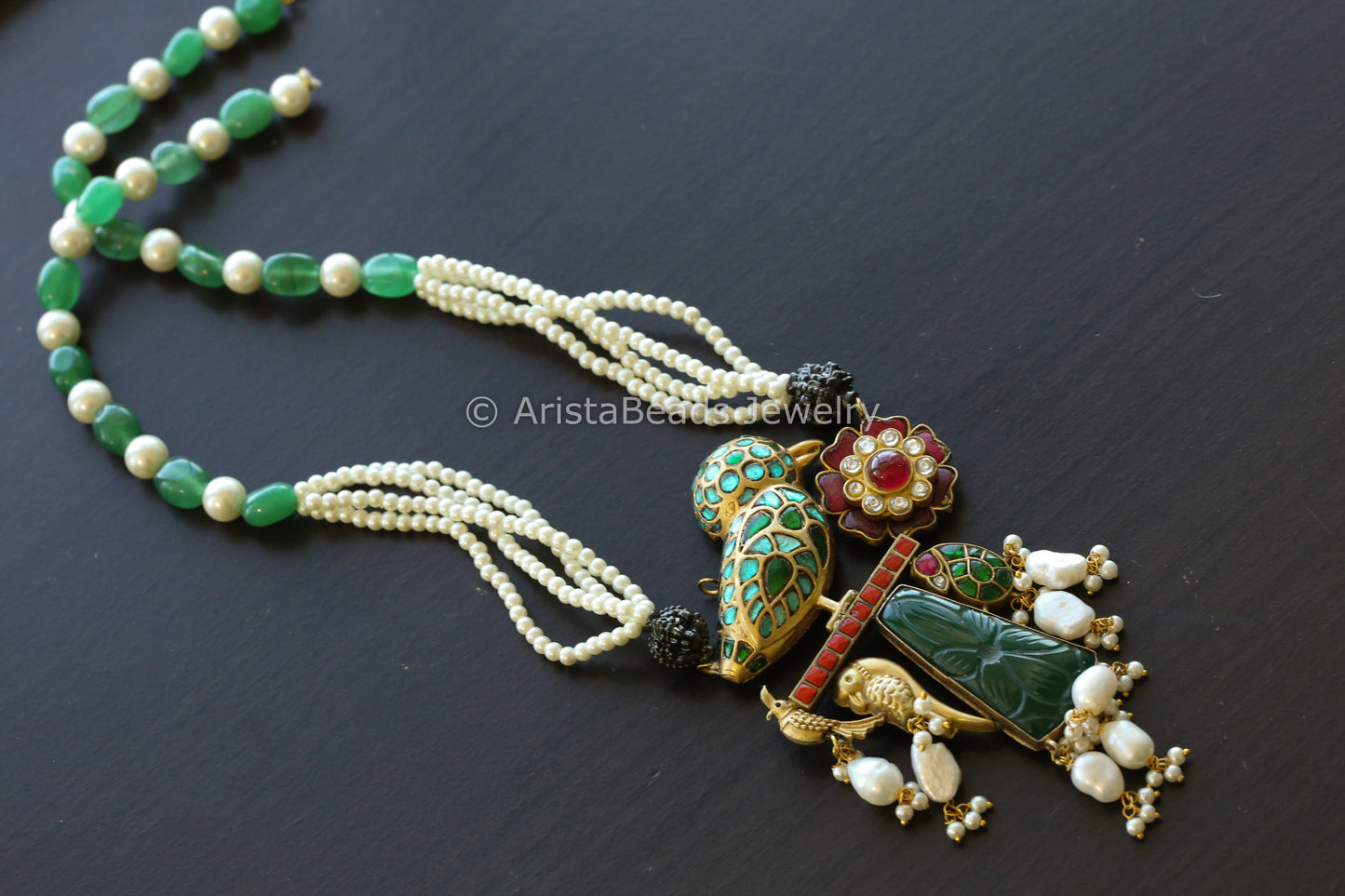 Designer Jadau Kundan Fusion Necklace - Green Onyx