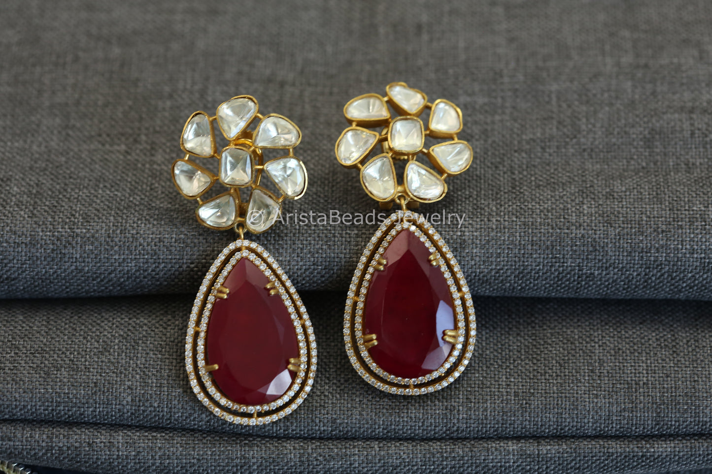 Real Moissanite & Red Doublet Earrings