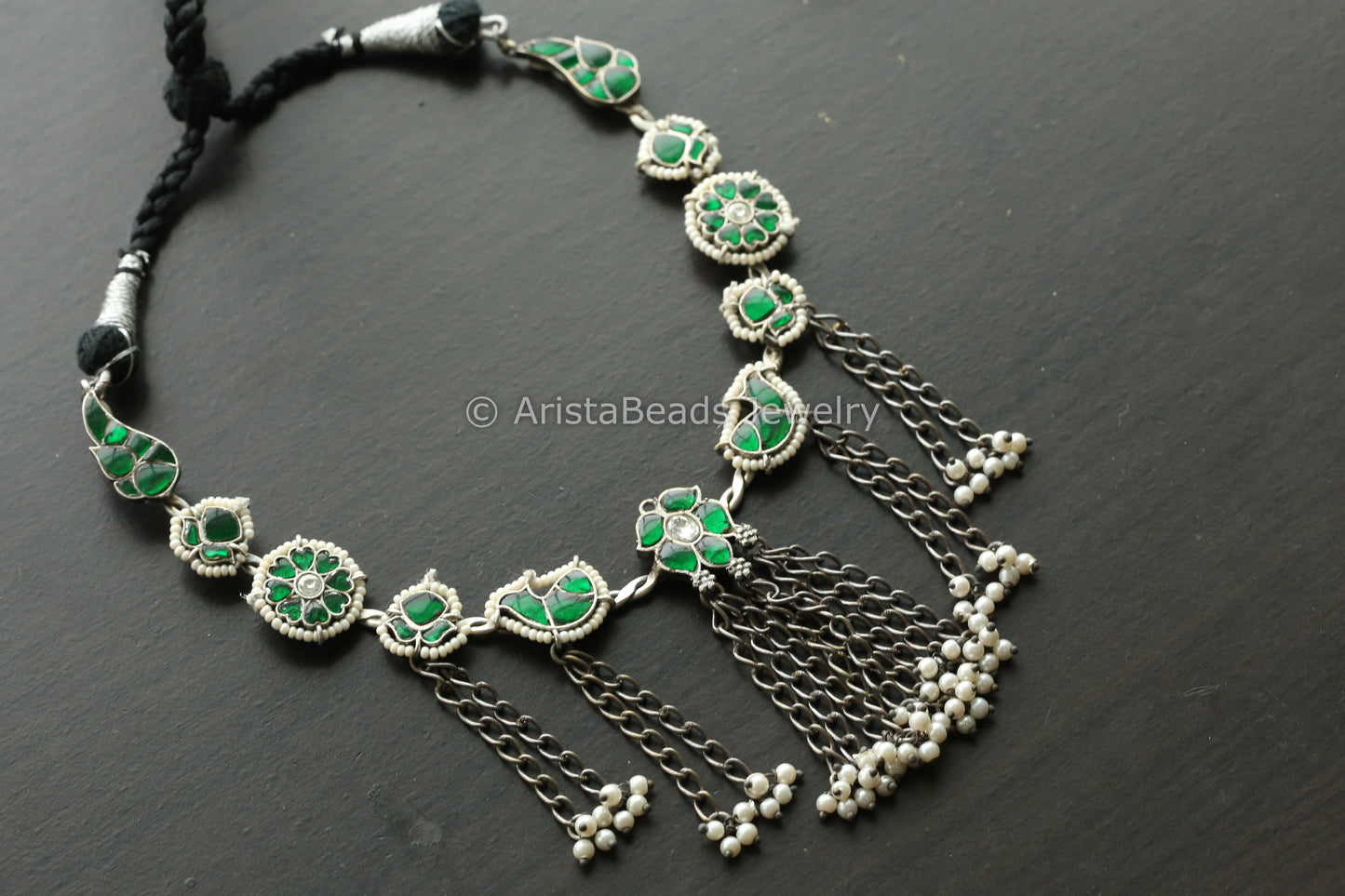 Fusion Kundan Hasli Tassel Necklace -Green