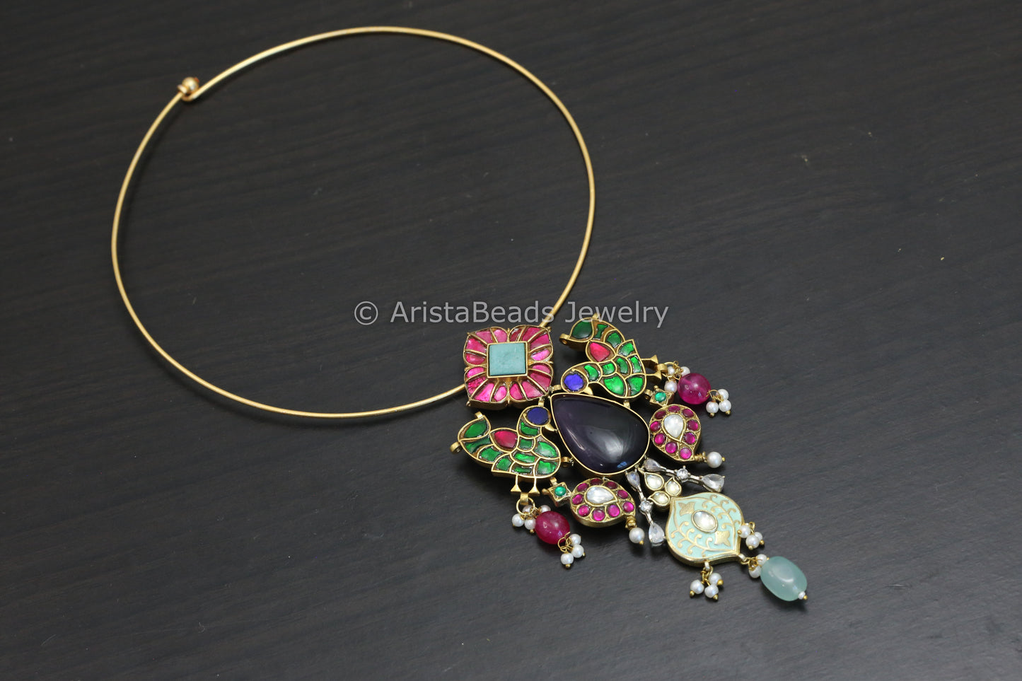 Fusion Jadau Kundan Amethyst Hasli Necklace
