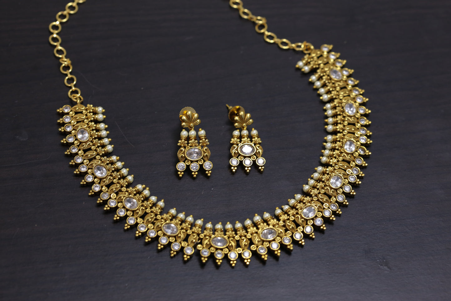 Antique Gold Necklace Set - Clear