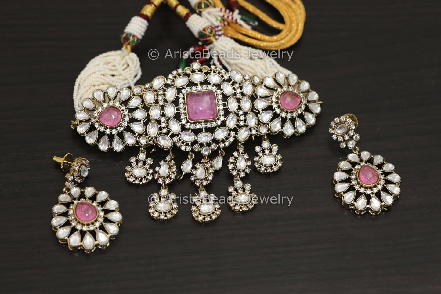 Victorian Polki, CZ & Doublet Set - Pink