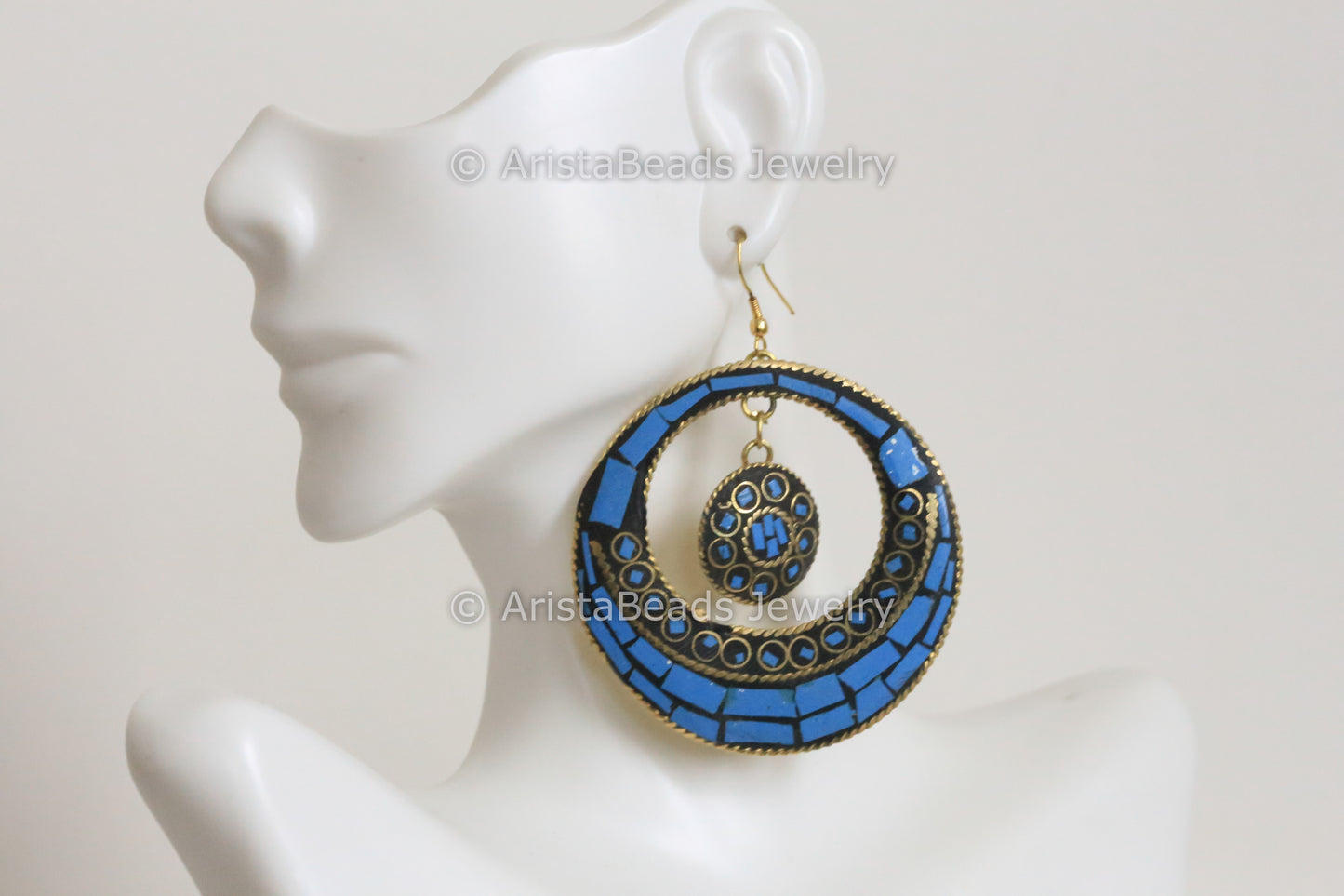 Turquoise Blue Brass Earrings