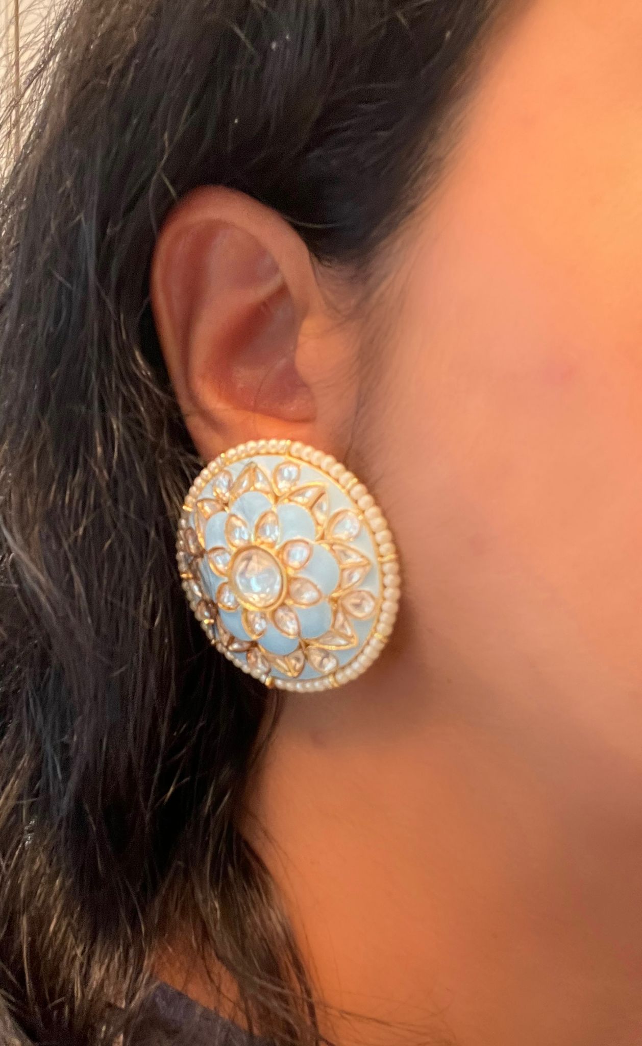 Extra Large Blue Kundan Studs