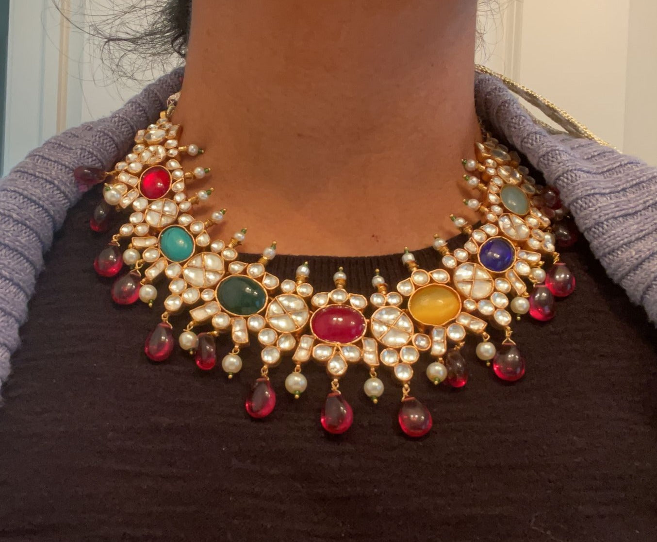 Jadau Kundan Navratan Necklace Set