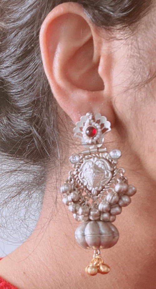 Cute Dual Tone 925 Silver Polish Earrings - Red