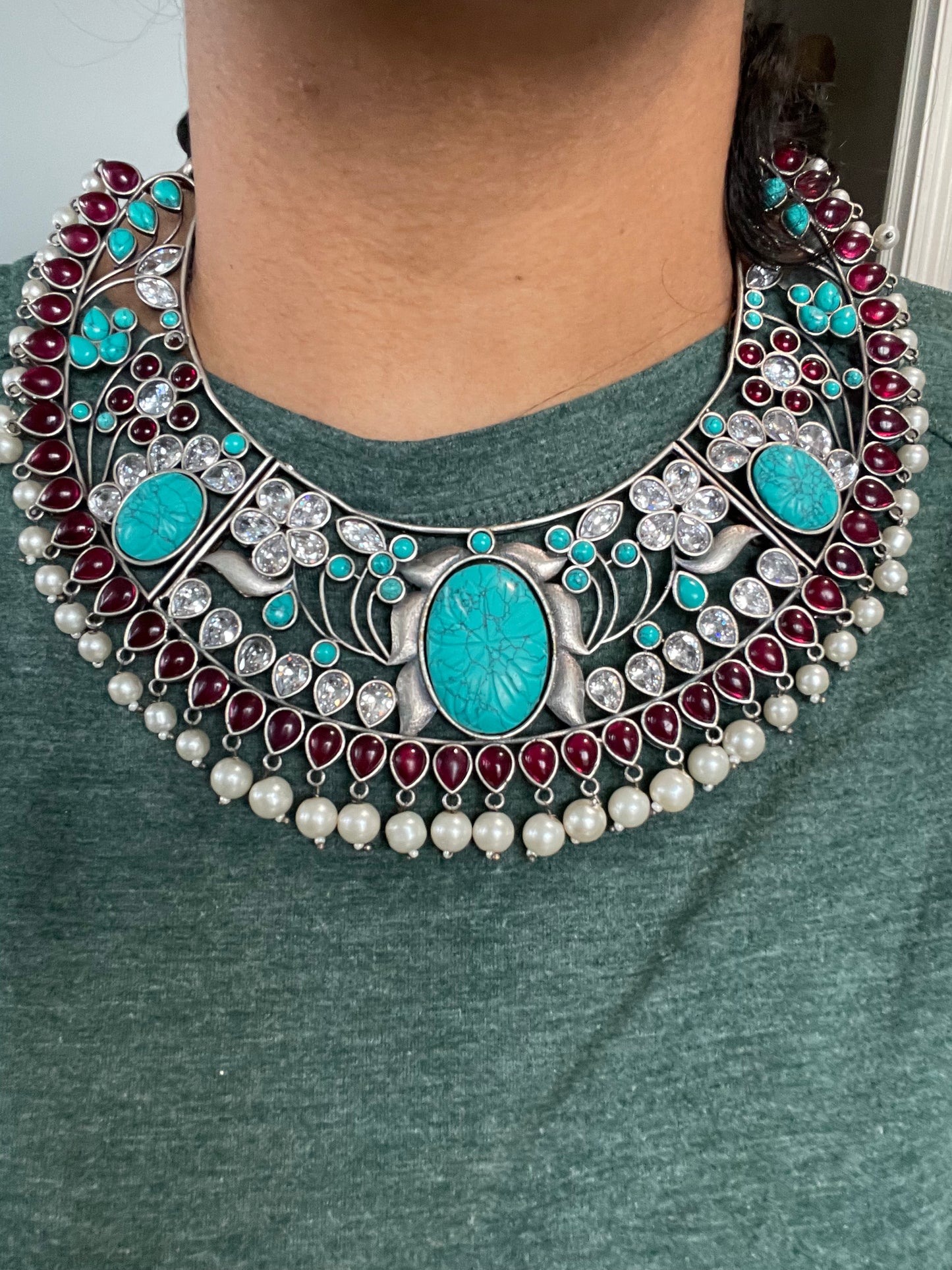Large Hasli Necklace Set- Turquoise Ruby