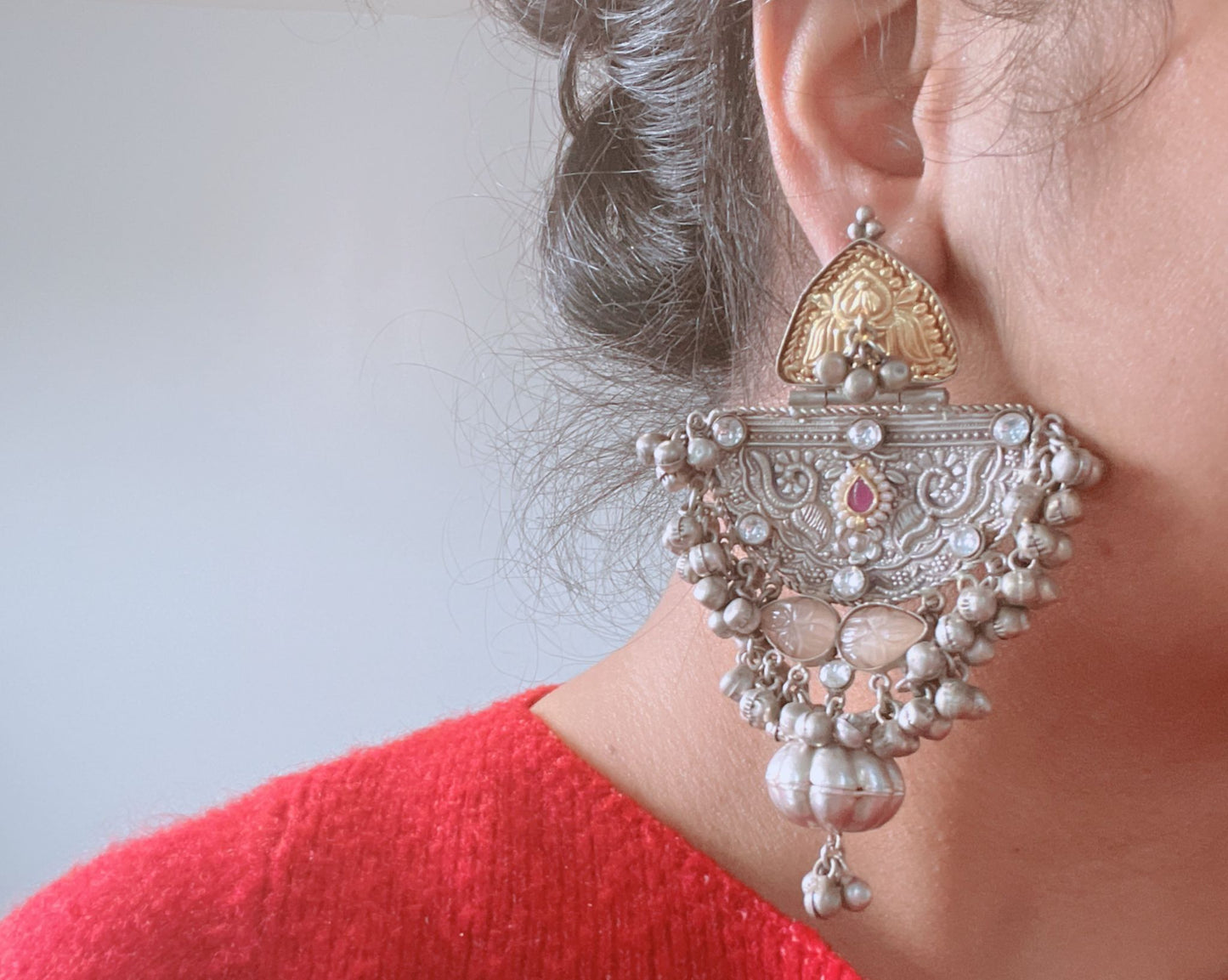 Extra Large 925 Silver Polish Dual Tone Chandbaali - Peach