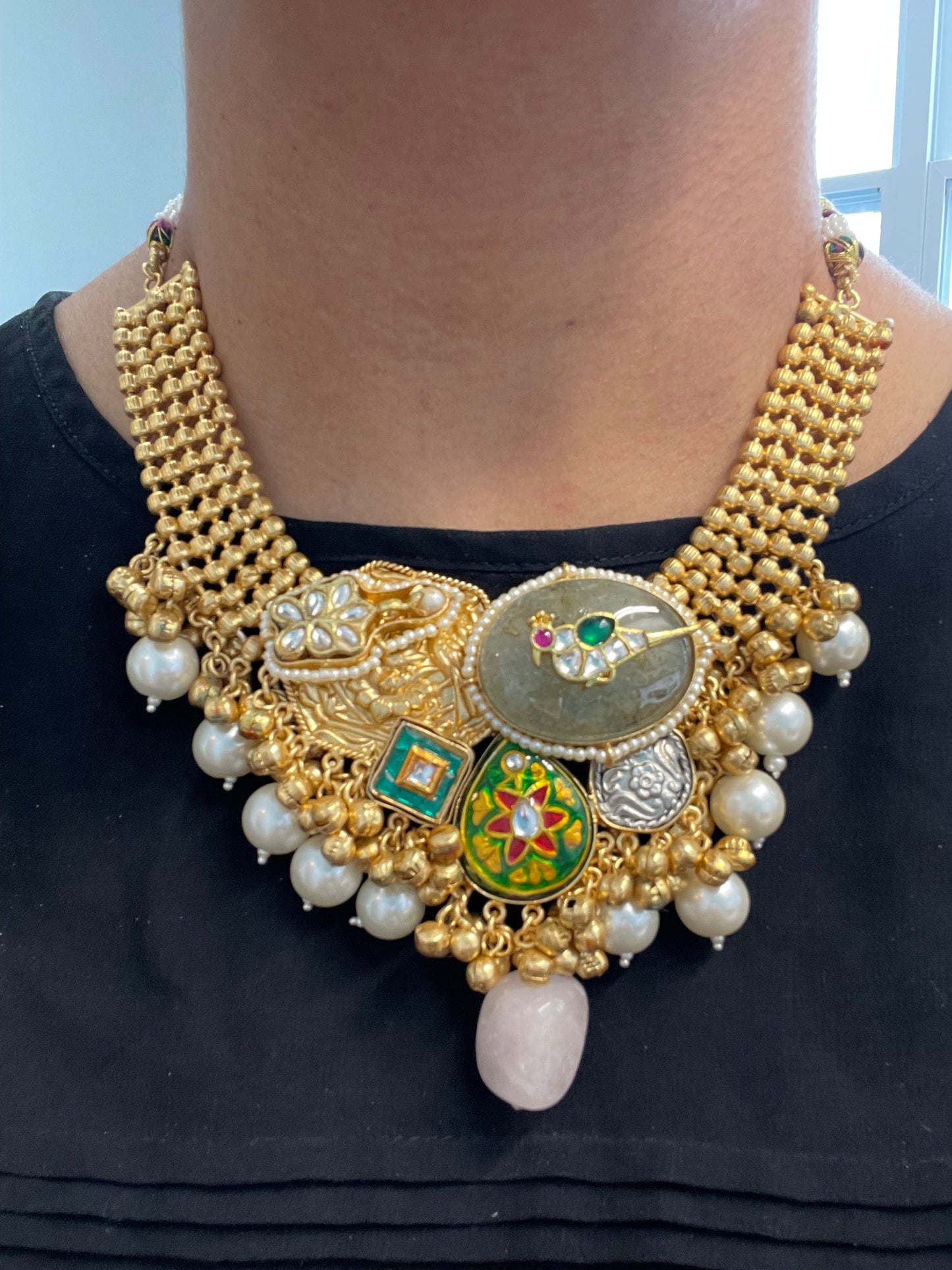 Gold Polish Kundan & Fluorite Necklace