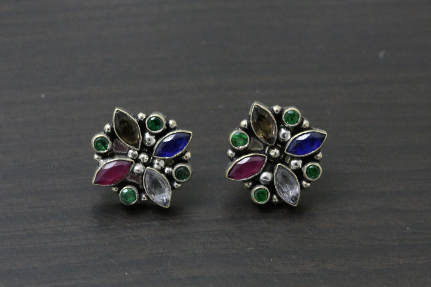 Cute Smoky Ruby Blue CZ Studs