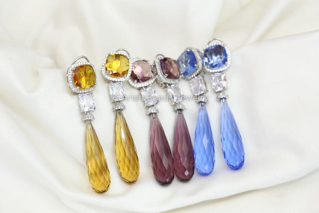 Long CZ Crystal Drops Earrings