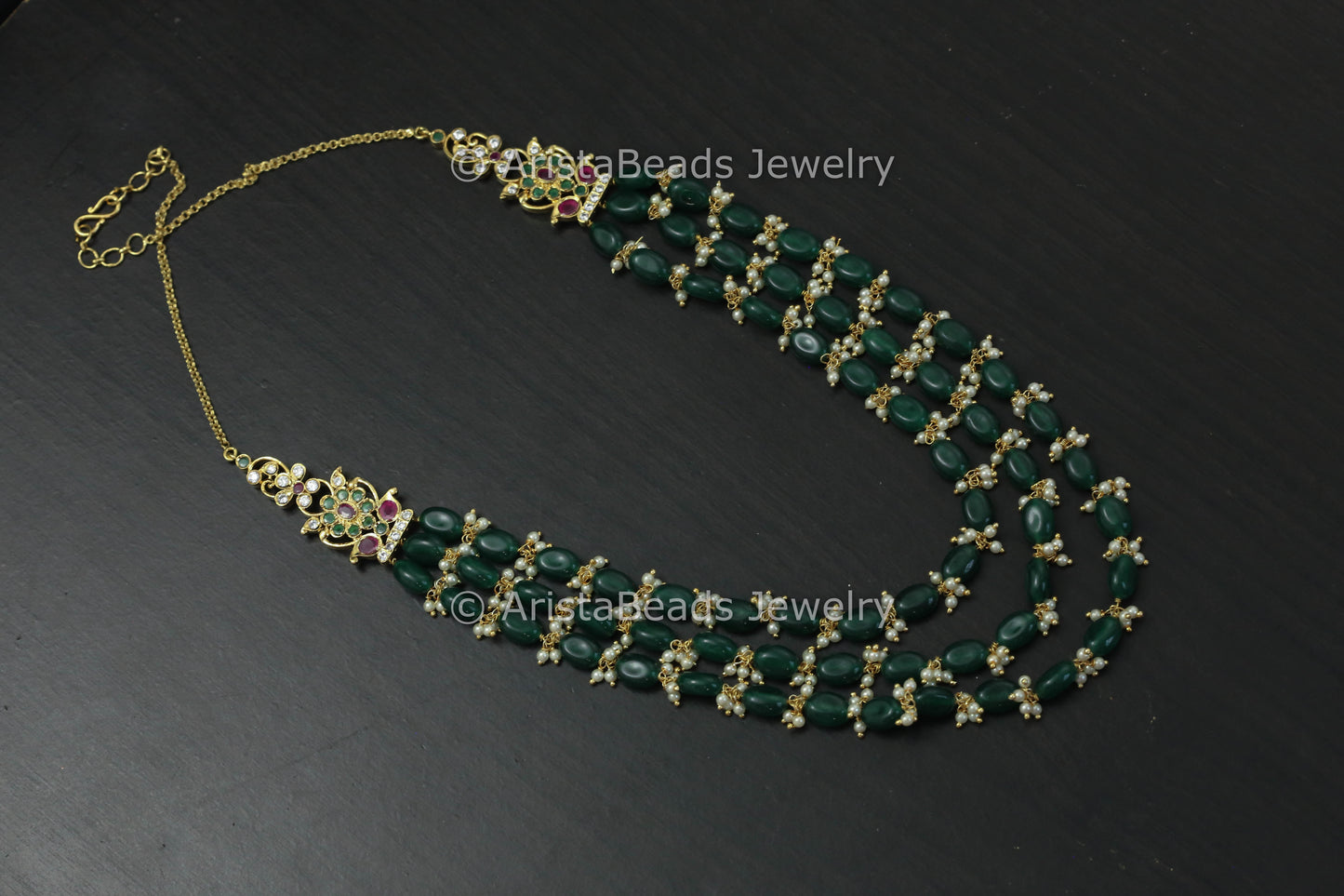3 Strands Beaded Necklace - Green