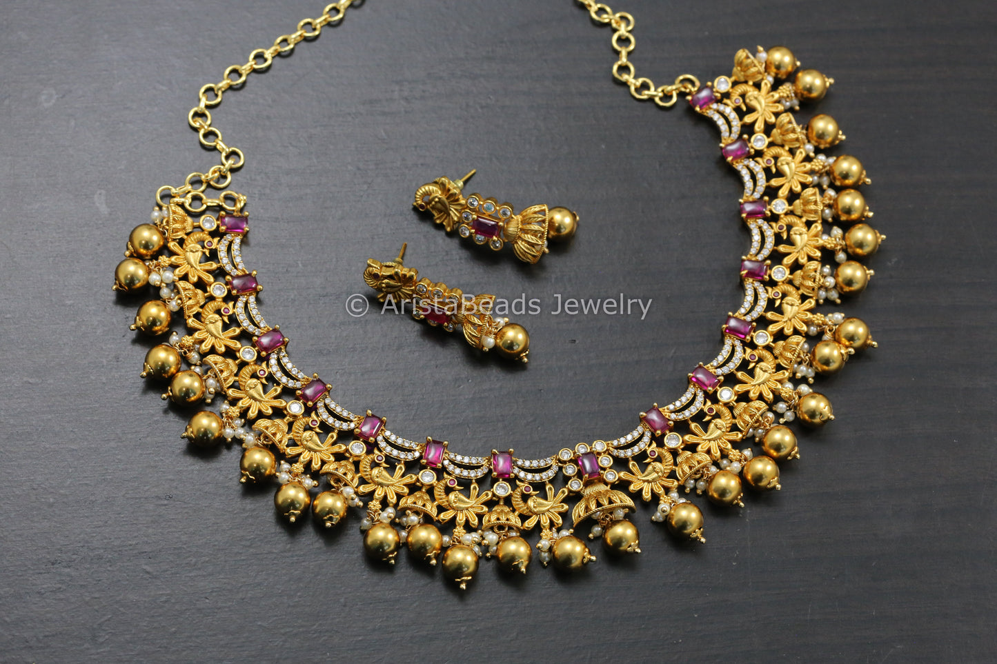 Gram Gold Kemp & CZ Polki Jhumki Necklace Set
