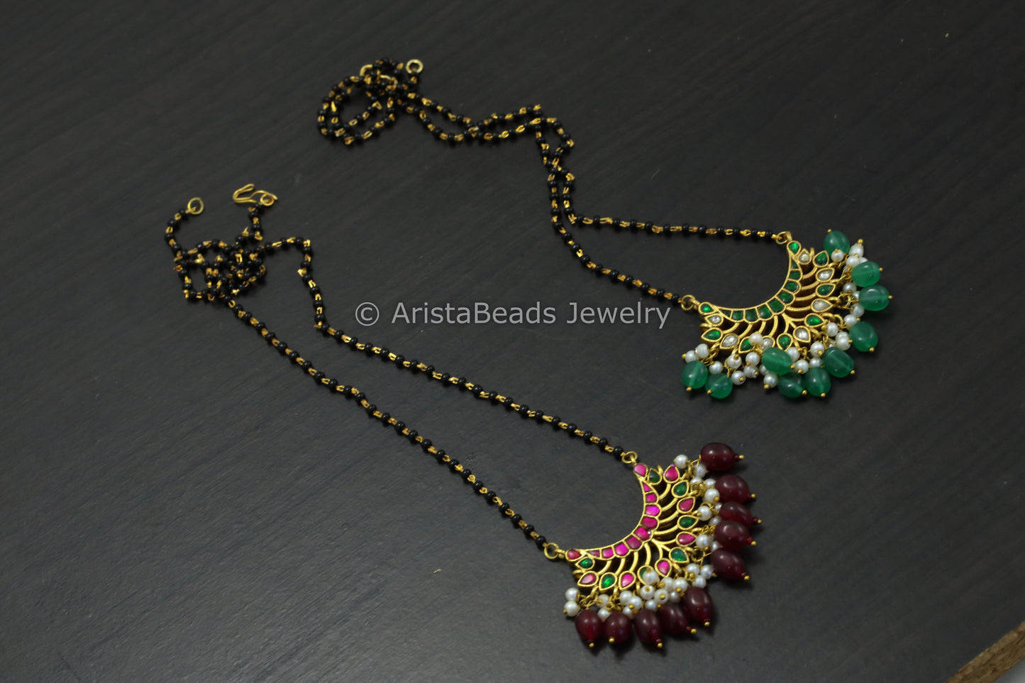 Dainty Jadau Kundan Black Bead Necklace