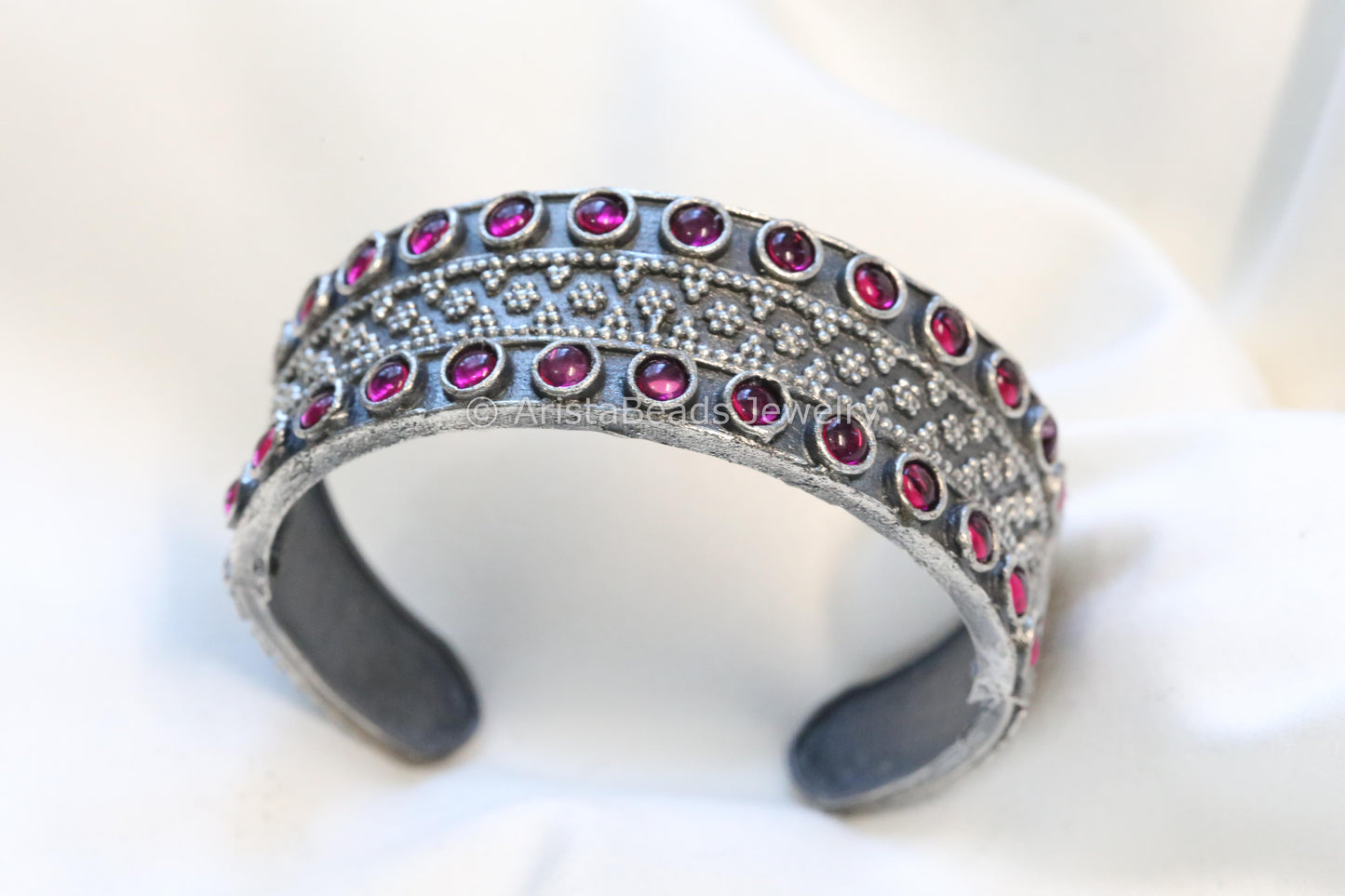 Silver Look Cuff - Ruby