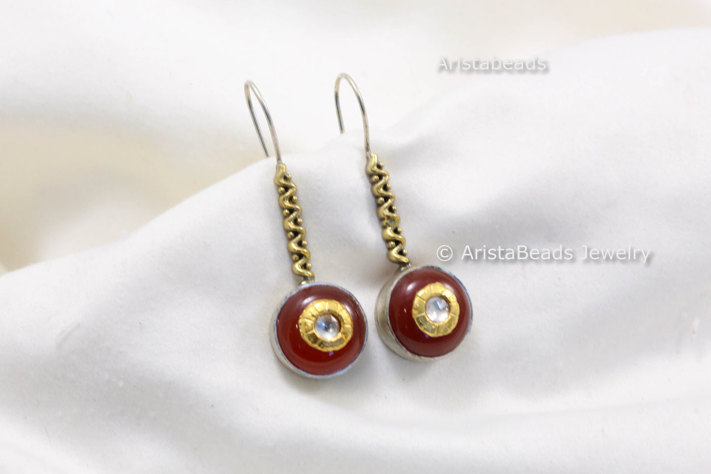 925 Sterling Silver Dual Tone Carnelian Earrings