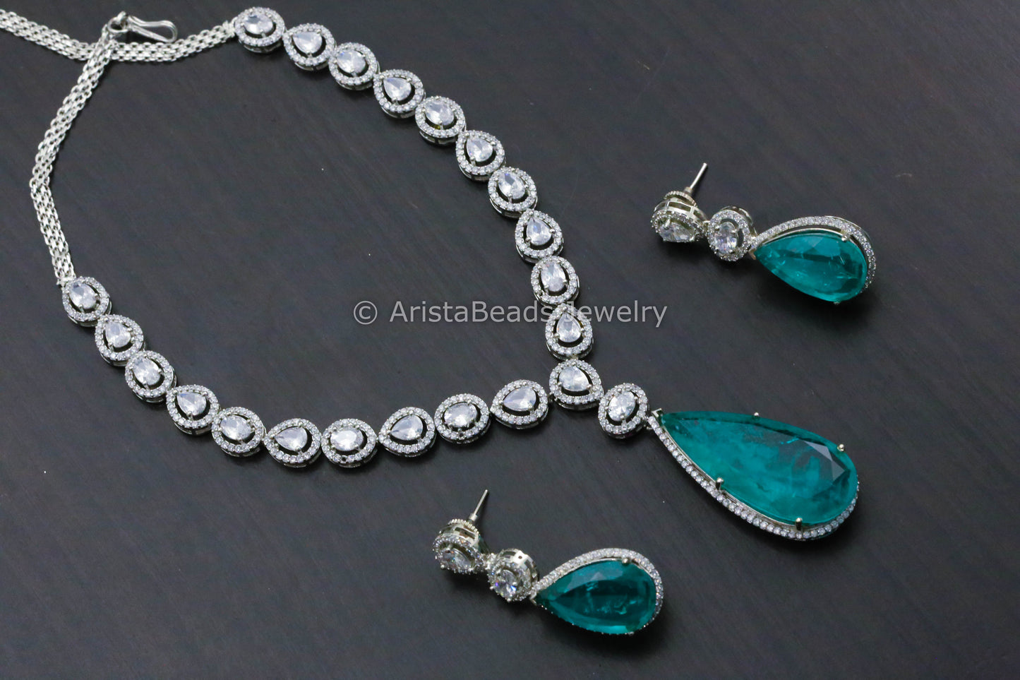 Aqua Doublet & CZ Necklace Set