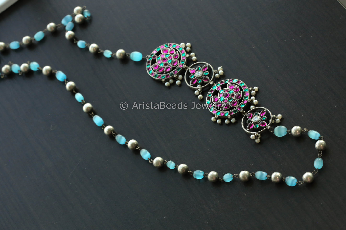 Beaded Side Pendant Mala - Blue