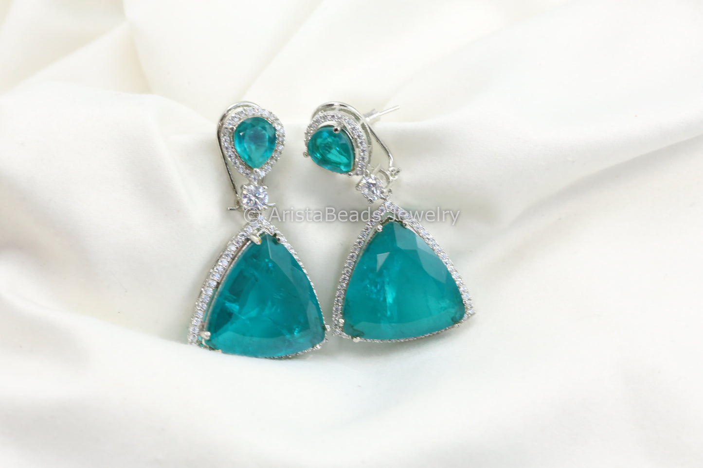 Aqua Blue Doublet & CZ Earrings