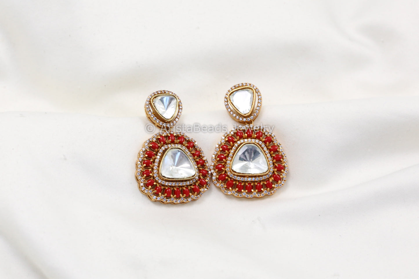 Coral Uncut Kundan& Micro CZ Earrings