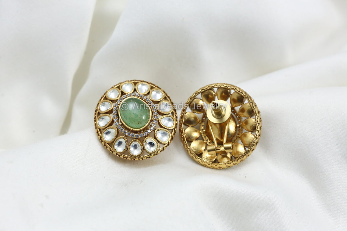 Real Fluorite, Uncut Polki & Micro CZ Studs