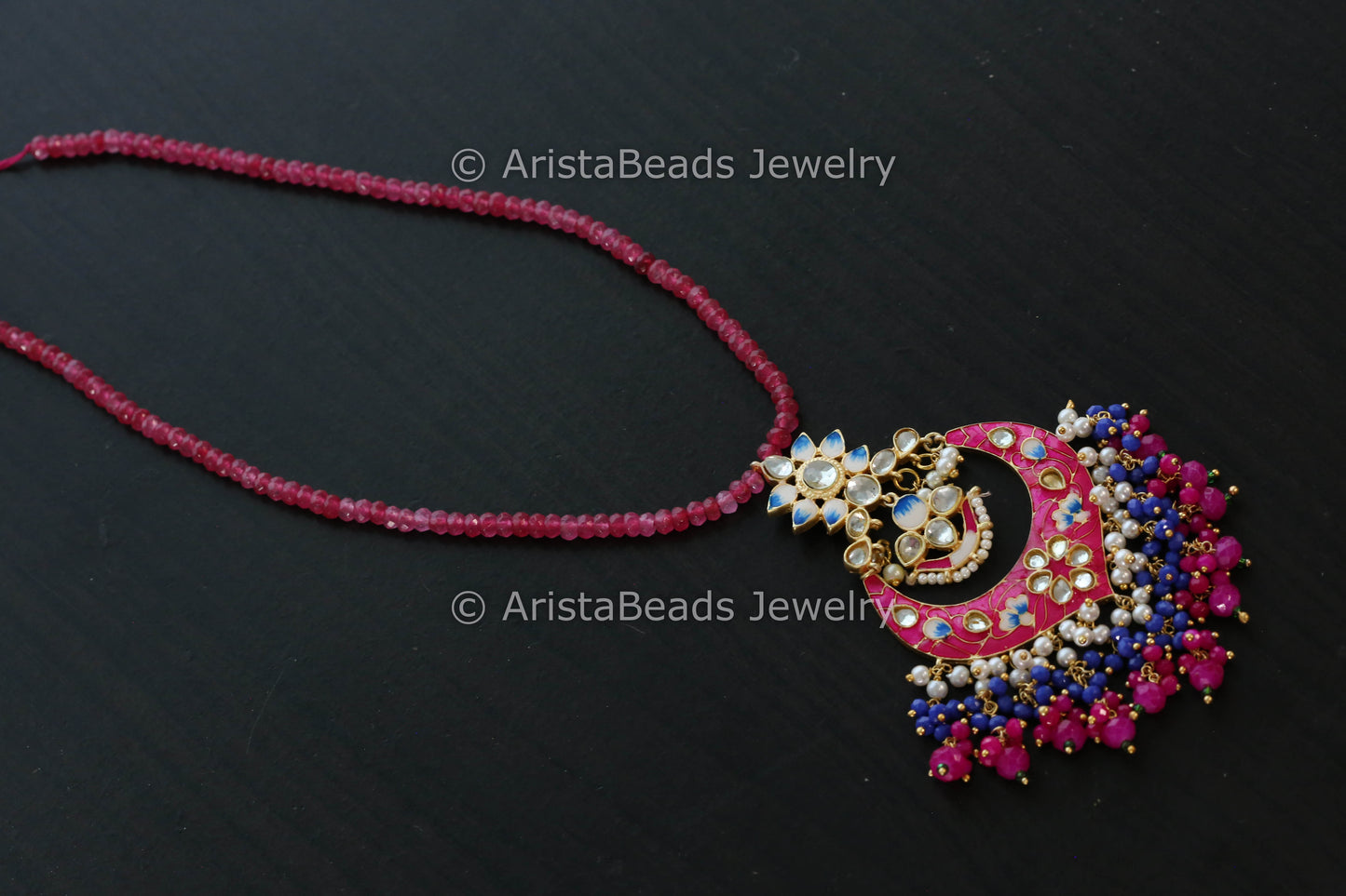 Handmade Mala Necklace With Enamel Pendant - Pink