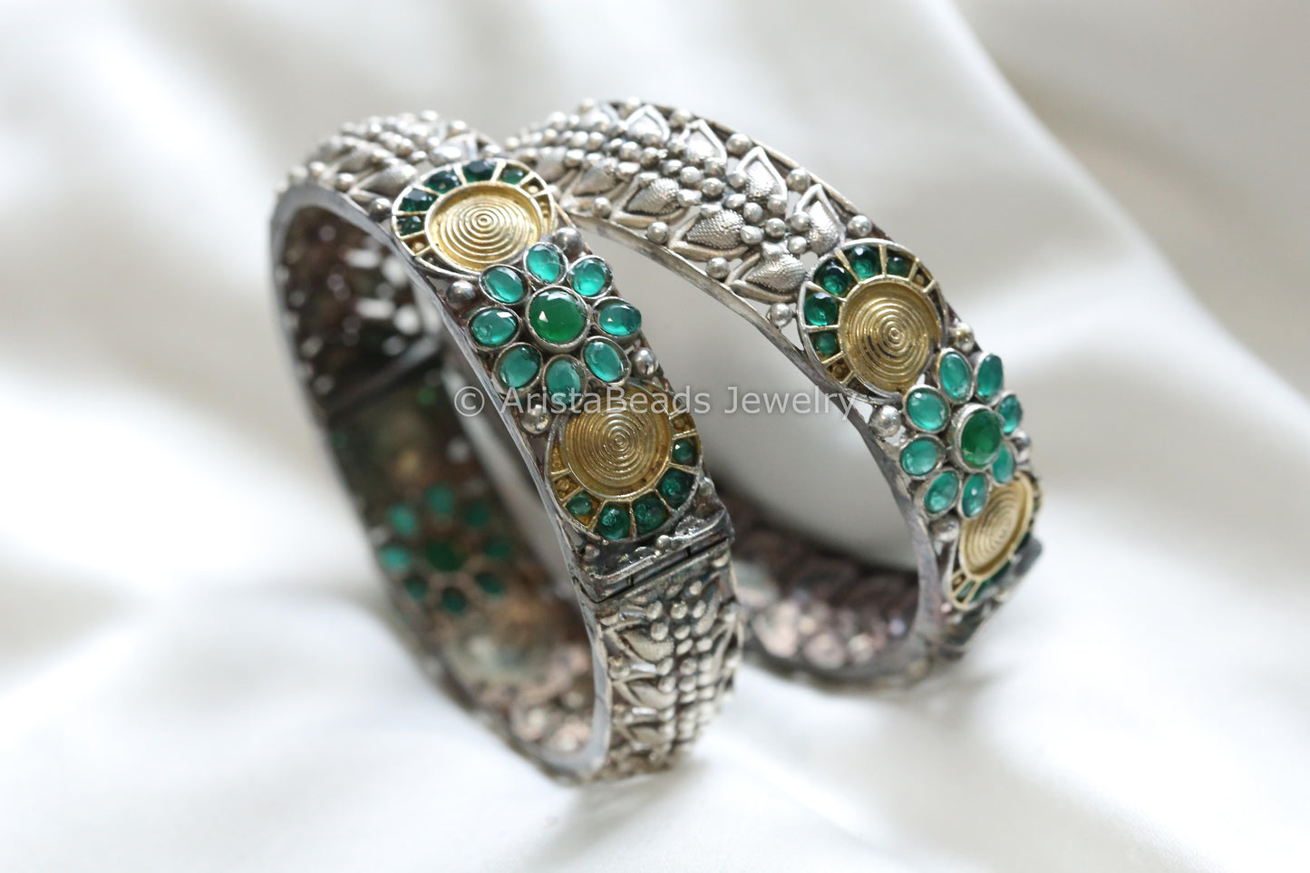 Silver Replica Bangle (Openable) - Green