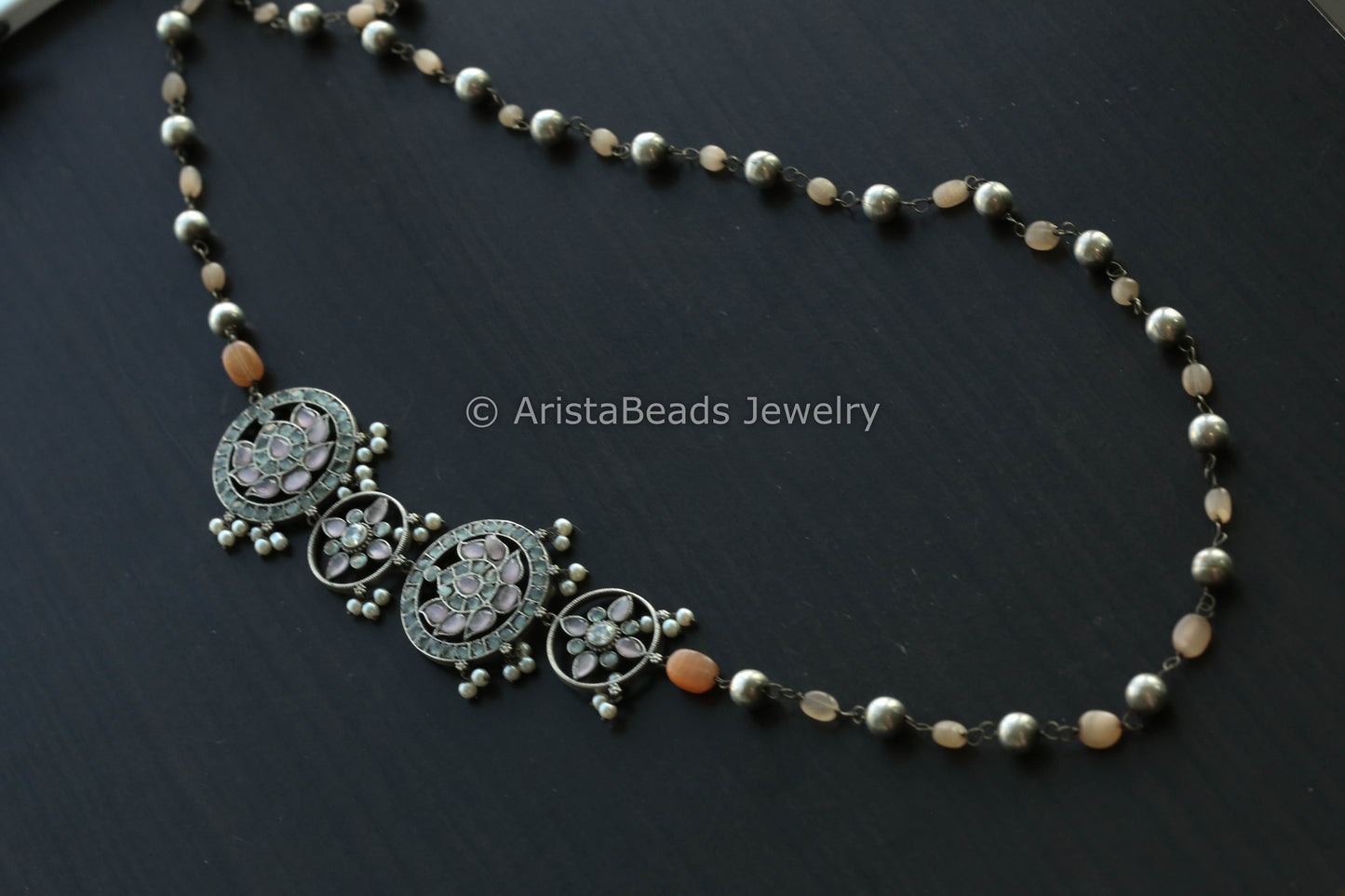 Beaded Side Pendant Mala - Orange