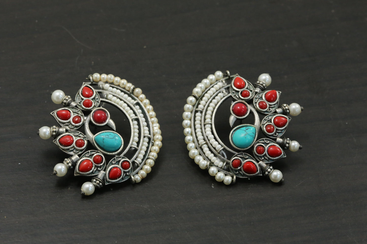 Silver Look Alike Studs - Turquoise Coral