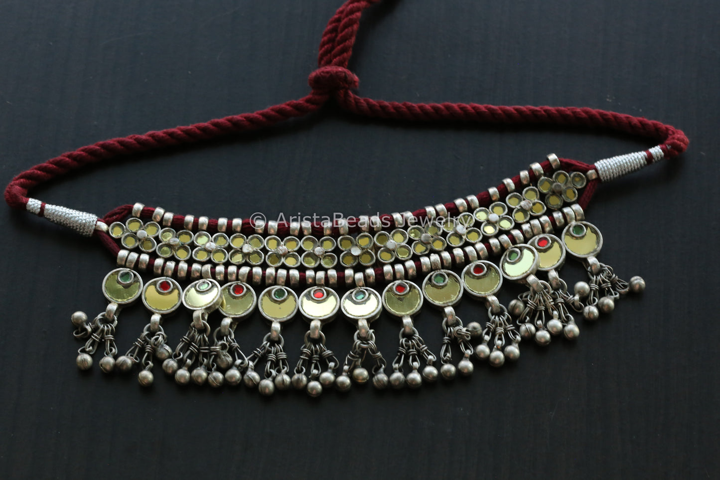 Darpan Oxidized Real Glass Necklace- Gold