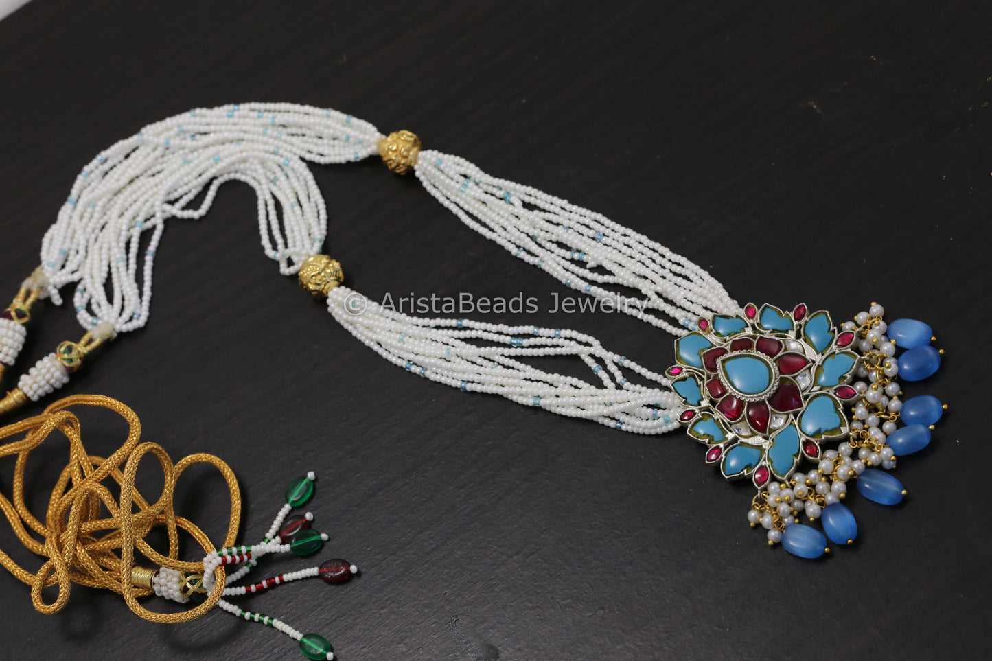 Jadau Turquoise Pendant Dual Tone Necklace