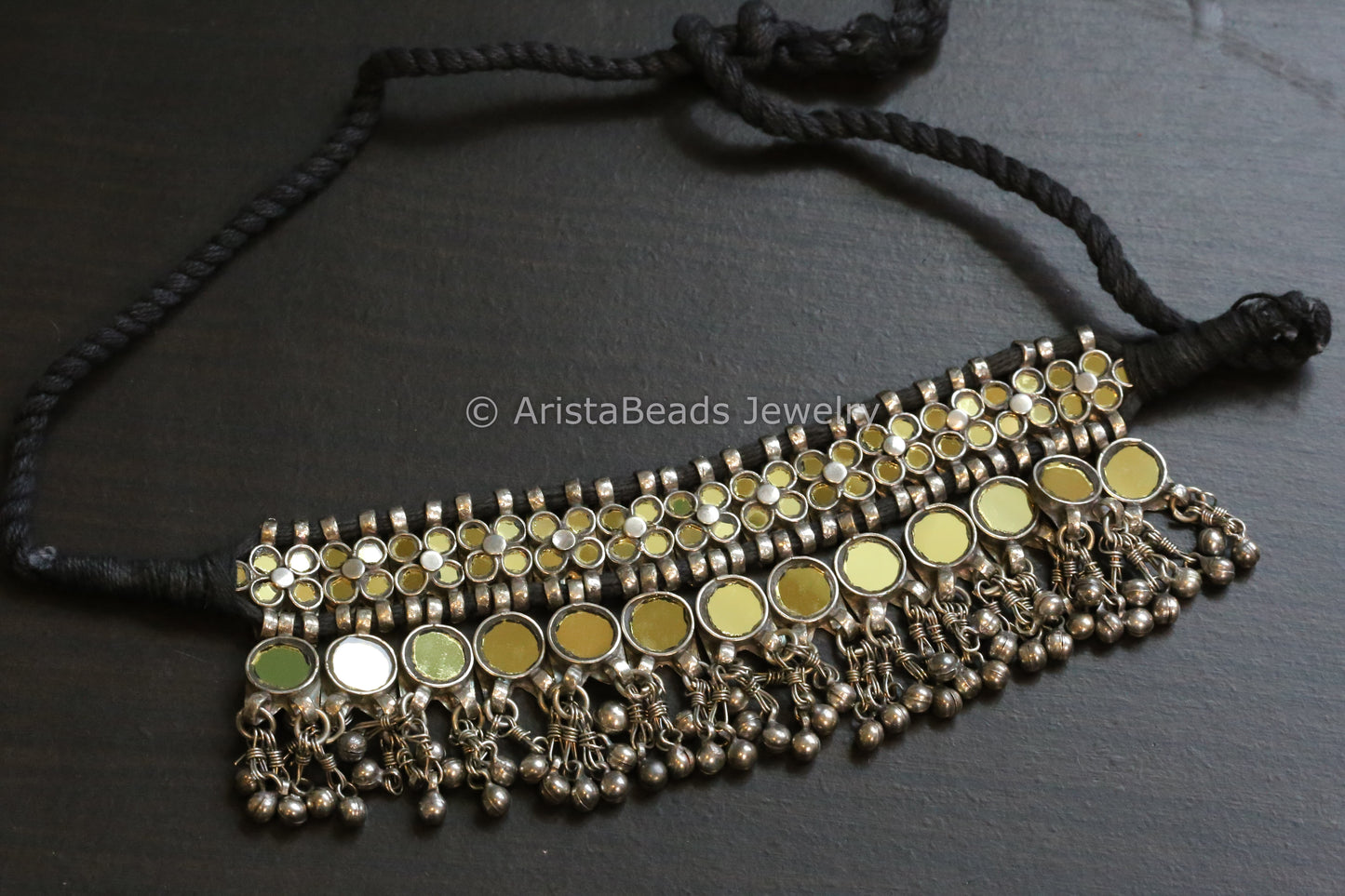 Darpan Oxidized Real Glass Necklace- Gold