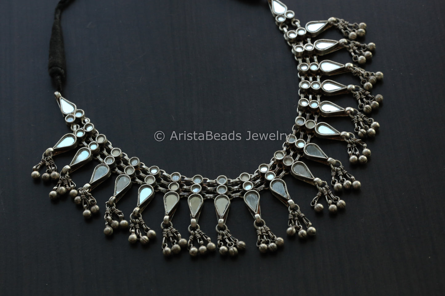 Darpan Oxidized Real Glass Necklace- Clear