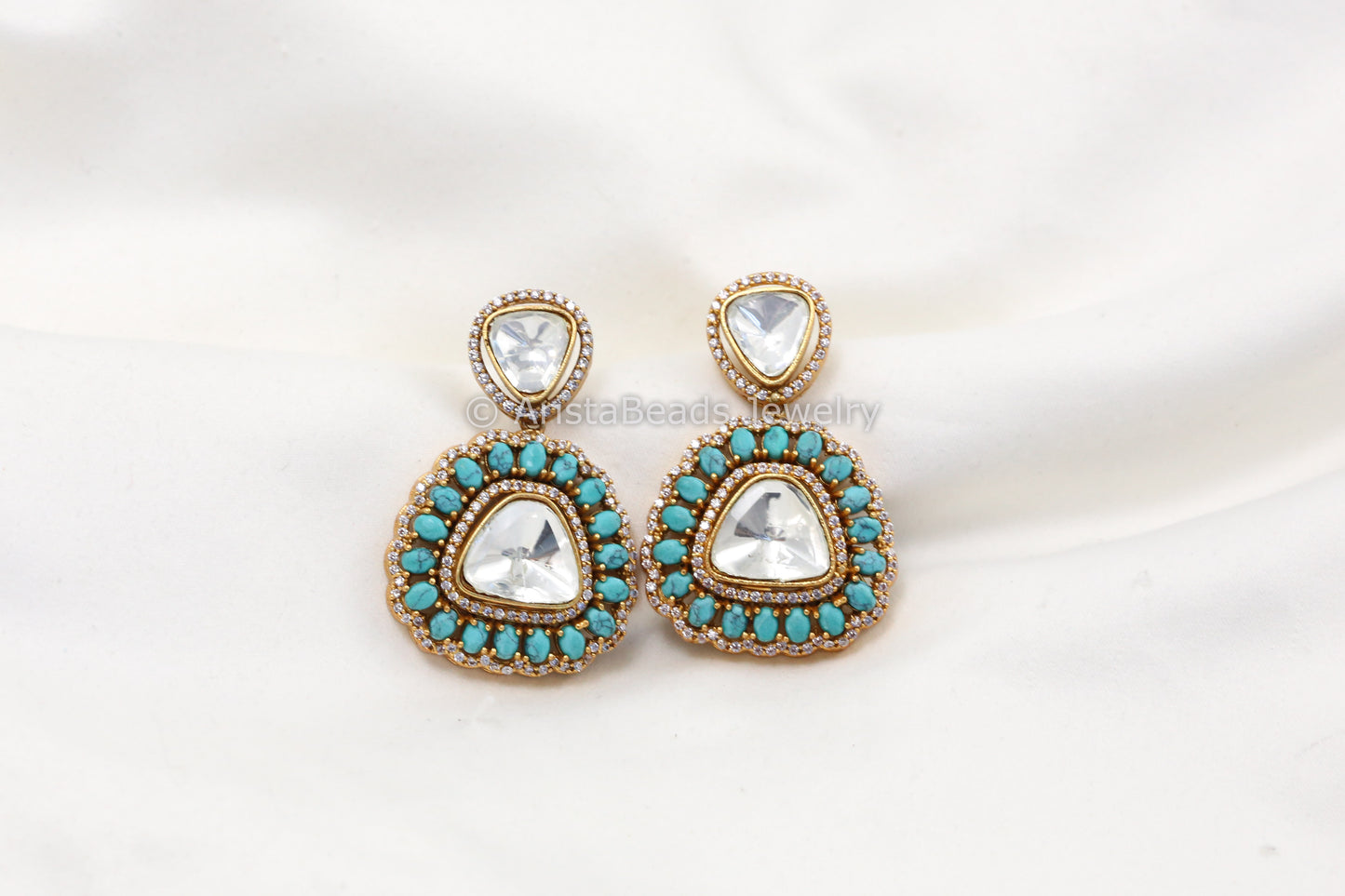 Turquoise Uncut Kundan& Micro CZ Earrings