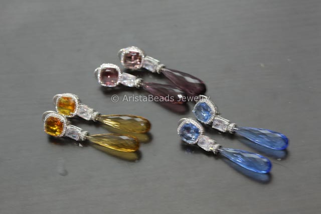 Long CZ Crystal Drops Earrings