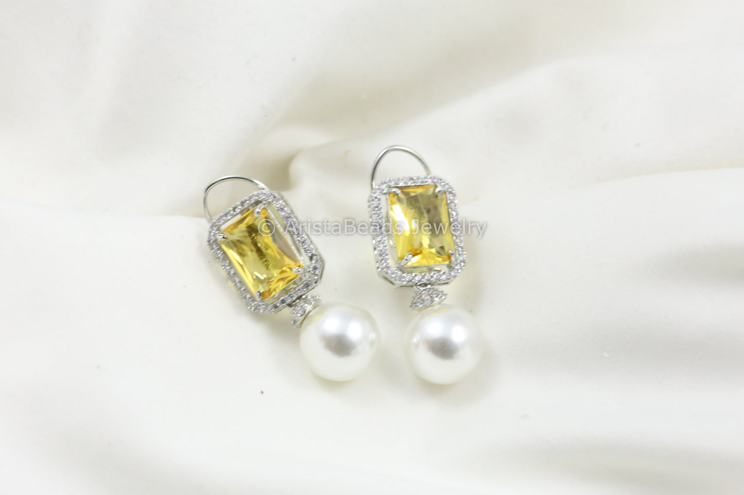 Yellow CZ Pearl Earrings
