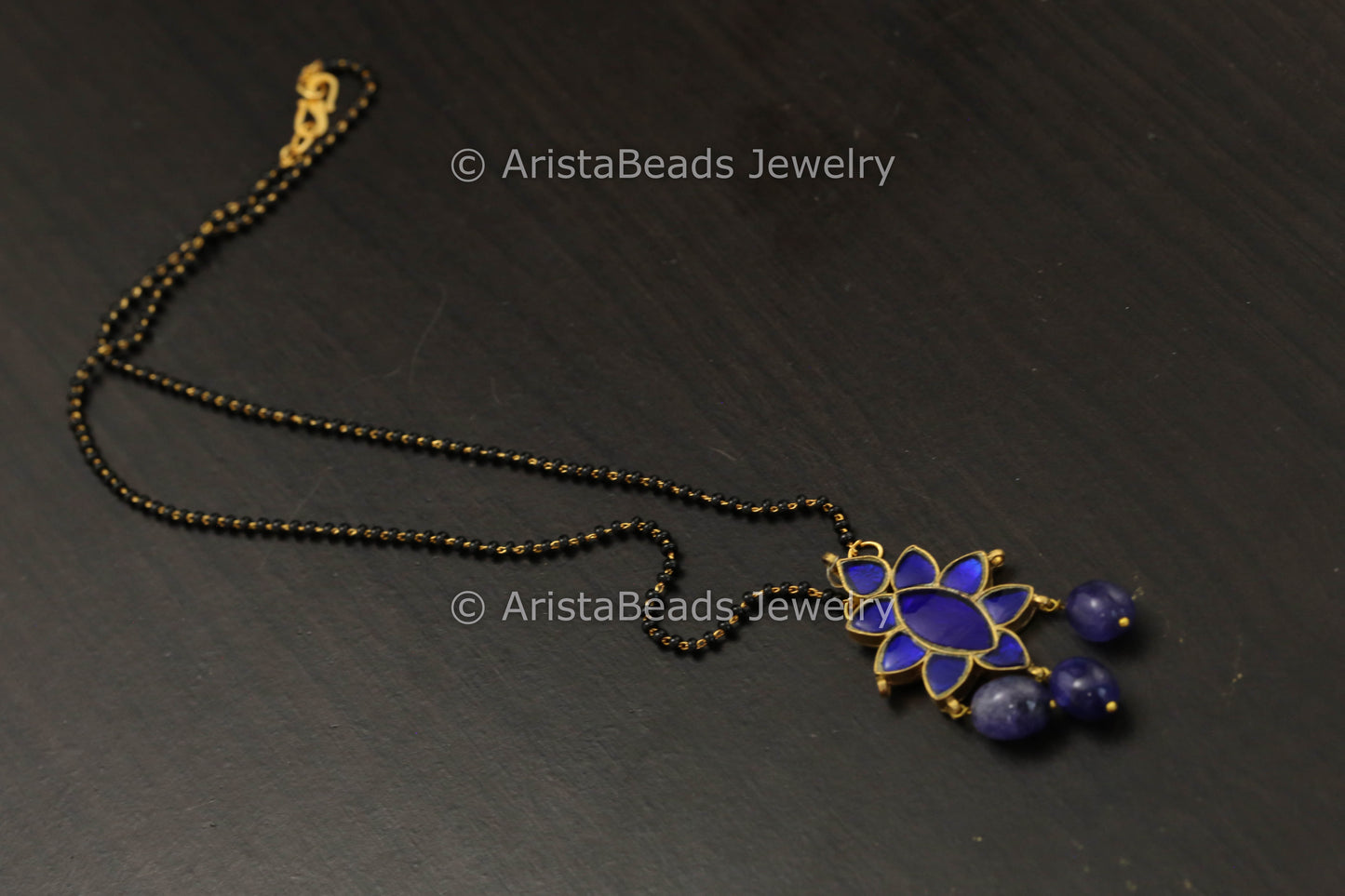 Dainty Blue Jadau Kundan Pendant Necklace