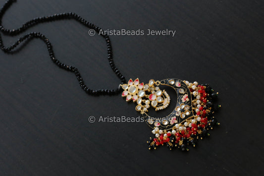 Handmade Mala Necklace With Enamel Pendant - Black
