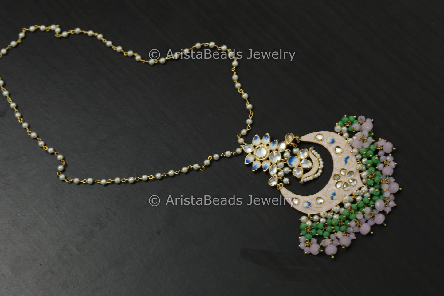 Handmade Mala Necklace With Enamel Pendant - Blush Pink