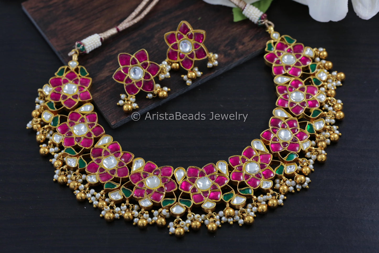 Next To Real Silver Jadau Necklace Set